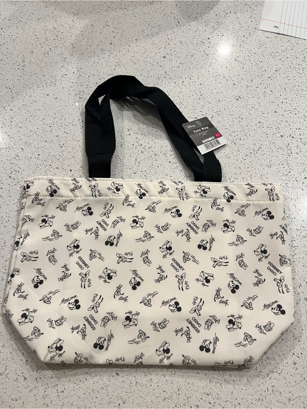 Disney Tote Bag with Black Handles and Cream Print